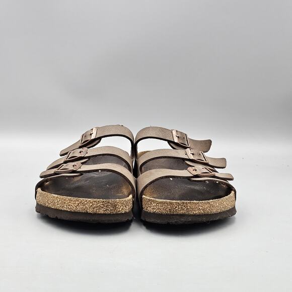 Birkenstock Womens size 41 EU 10 US Florida Brown Leather 3 Strap Slides Sandals - Picture 2 of 8